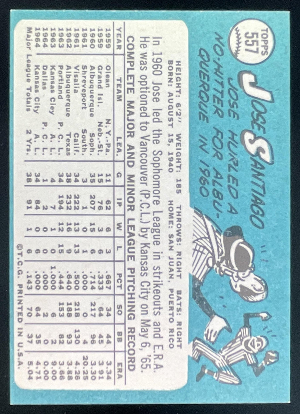 1965 Topps #557 Jose Santiago RC product image 2, provided for visual reference and product detail review