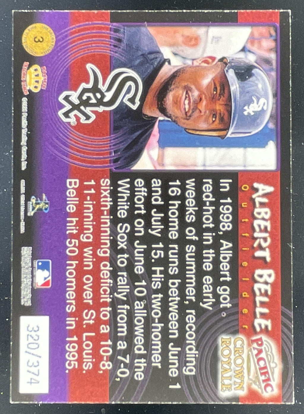 1998 Pacific Crown Royale Home Run Fever #3 Albert Belle /374 product image 2, provided for visual reference and product