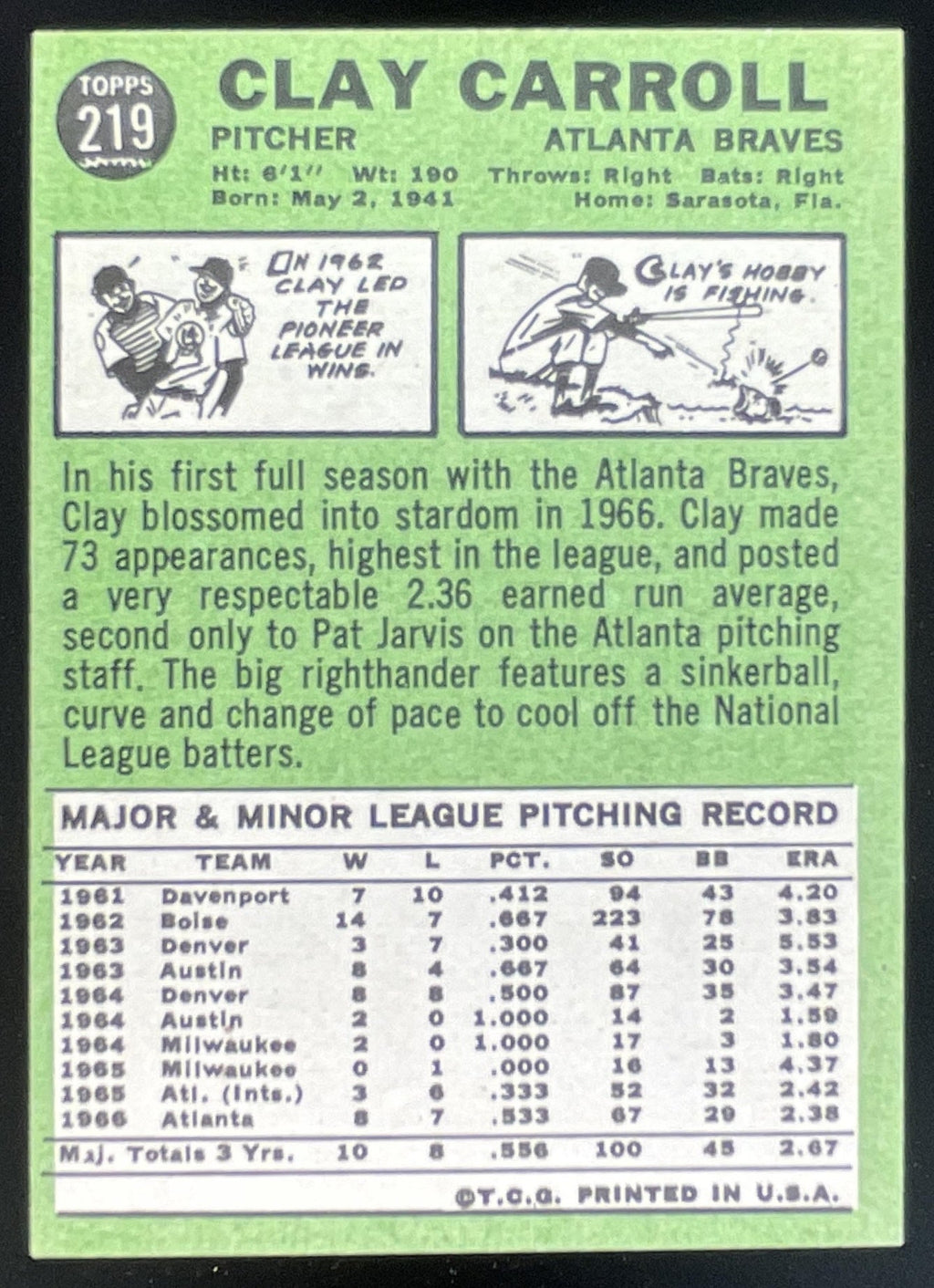 1967 Topps #219 Clay Carroll product image 2, provided for visual reference and product detail review