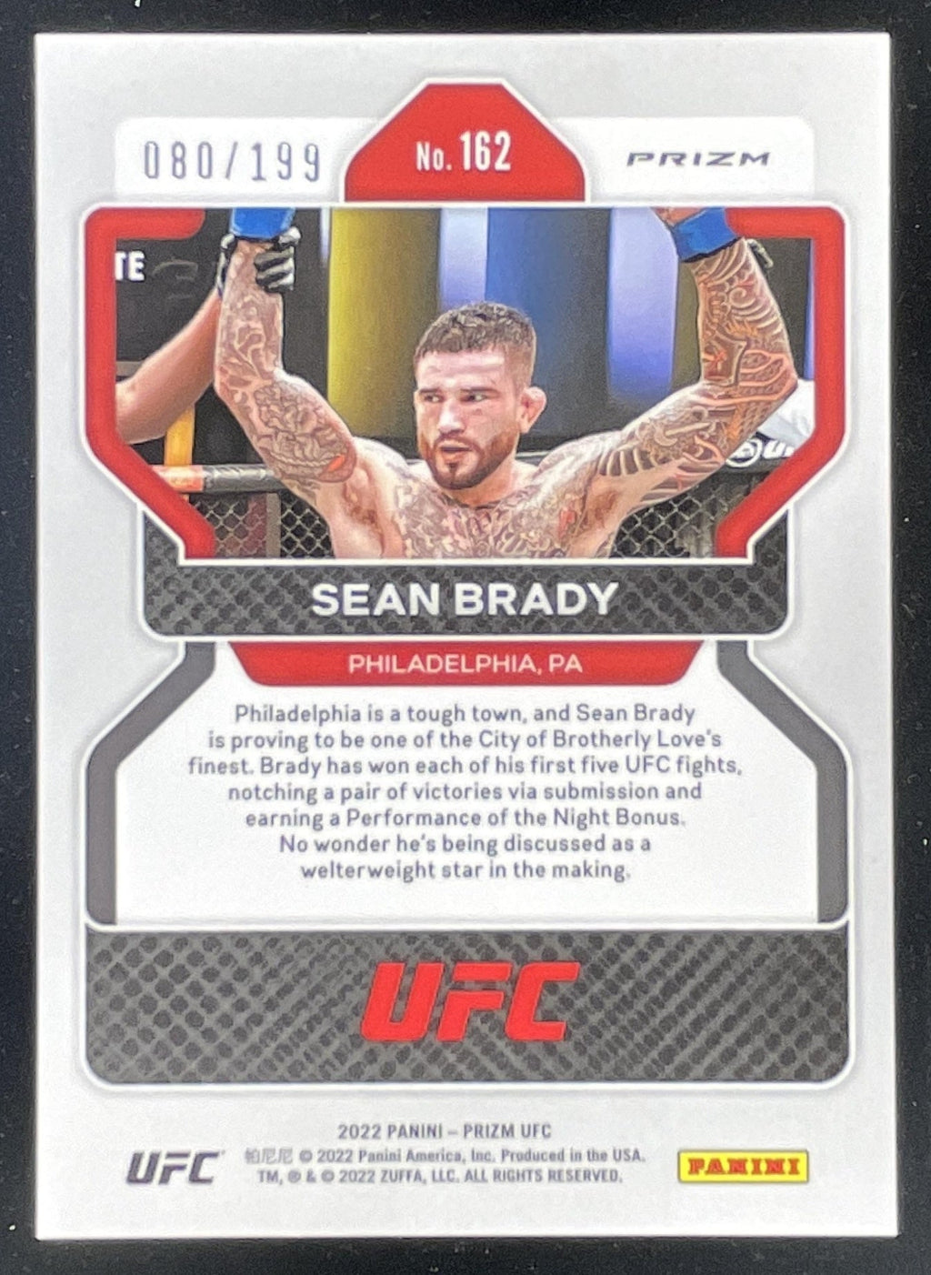 2022 Panini Prizm UFC Blue Prizms #162 Sean Brady RC /199 product image 2, provided for visual reference and product detail