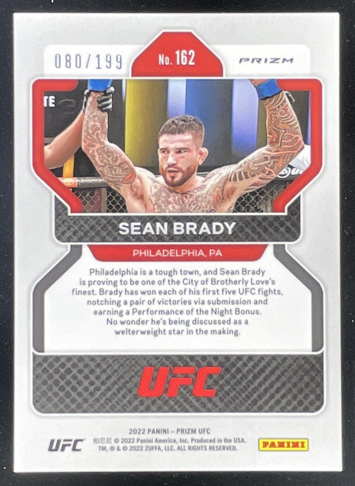 2022 Panini Prizm UFC Blue Prizms #162 Sean Brady RC /199 product image 2, provided for visual reference and product detail