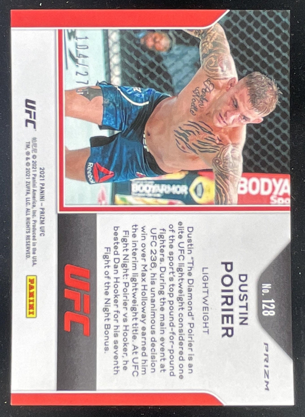 2021 Panini Prizm UFC Red Prizms #128 Dustin Poirier /275 product image 2, provided for visual reference and product detail