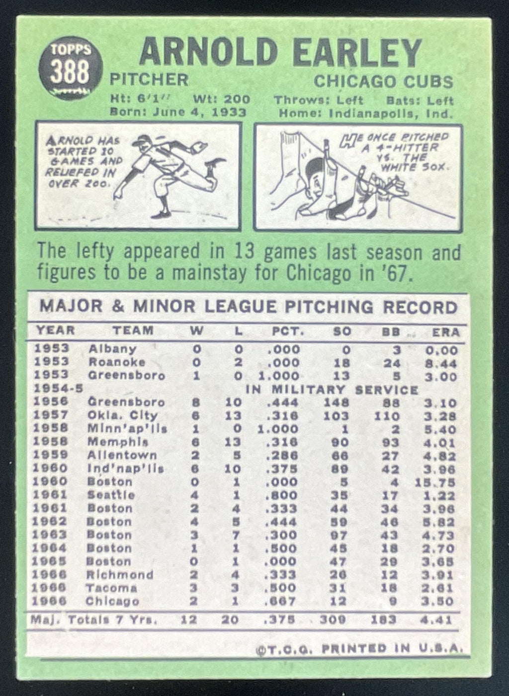 1967 Topps #388 Arnold Earley RC product image 2, provided for visual reference and product detail review