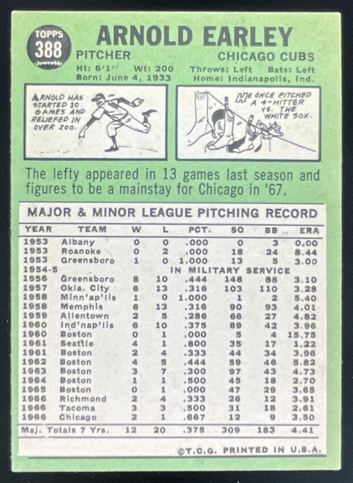 1967 Topps #388 Arnold Earley RC product image 2, provided for visual reference and product detail review
