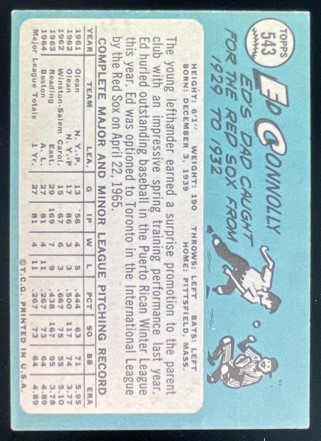 1965 Topps #543 Ed Connolly RC product image 2, provided for visual reference and product detail review