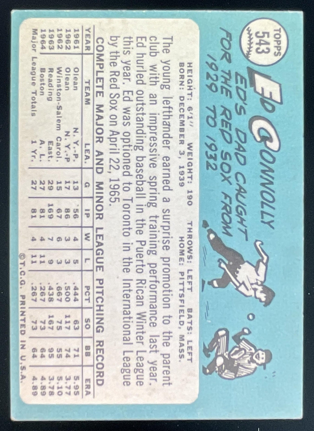 1965 Topps #543 Ed Connolly RC product image 2, provided for visual reference and product detail review
