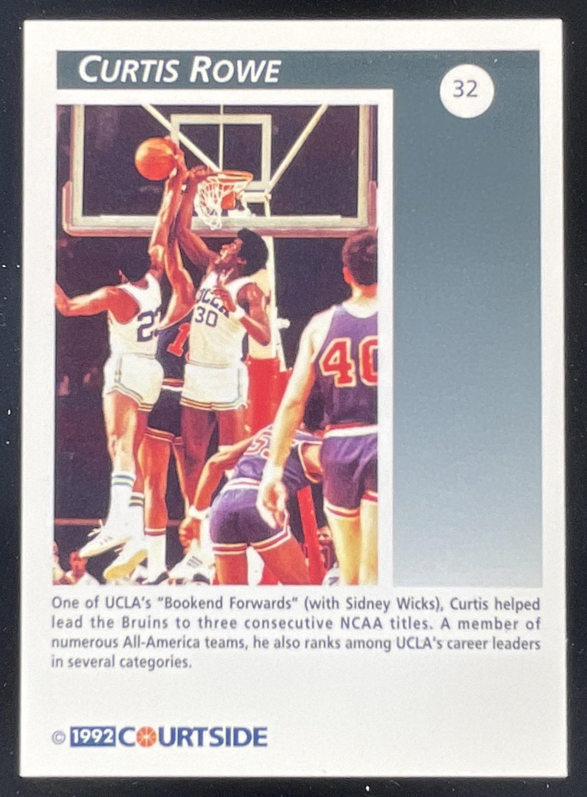 1992 Courtside Flashback #32 Curtis Rowe product image 2, provided for visual reference and product detail review