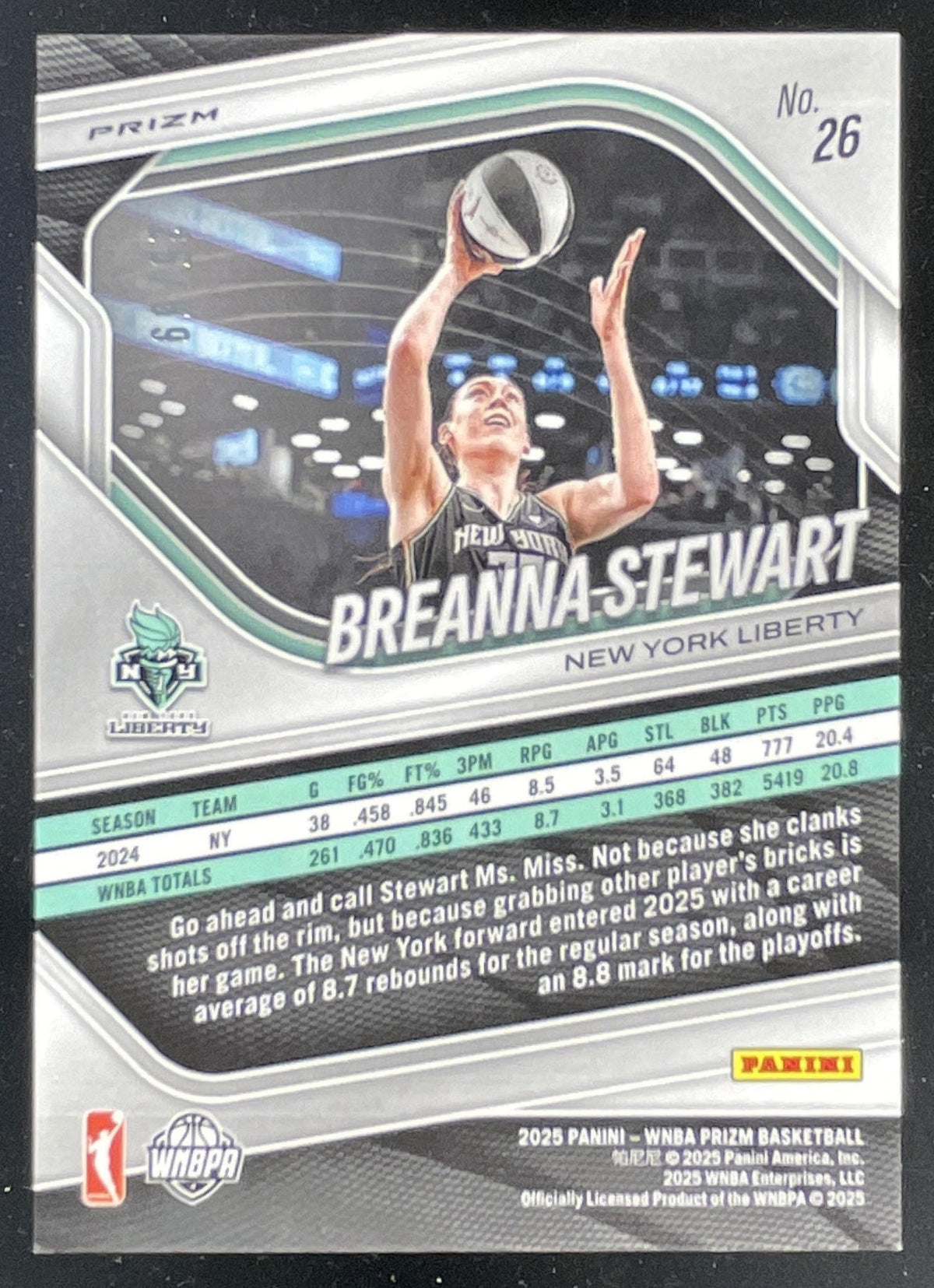 2025 Panini WNBA Prizm Purple Velocity Prizm #26 Breanna Stewart /59 product image 2, provided for visual reference and