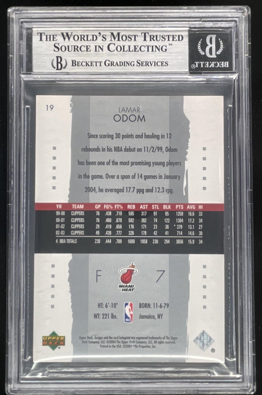 2003-04 Upper Deck Exquisite Collection #19 Lamar Odom /225 BGS 9 product image 2, provided for visual reference and product