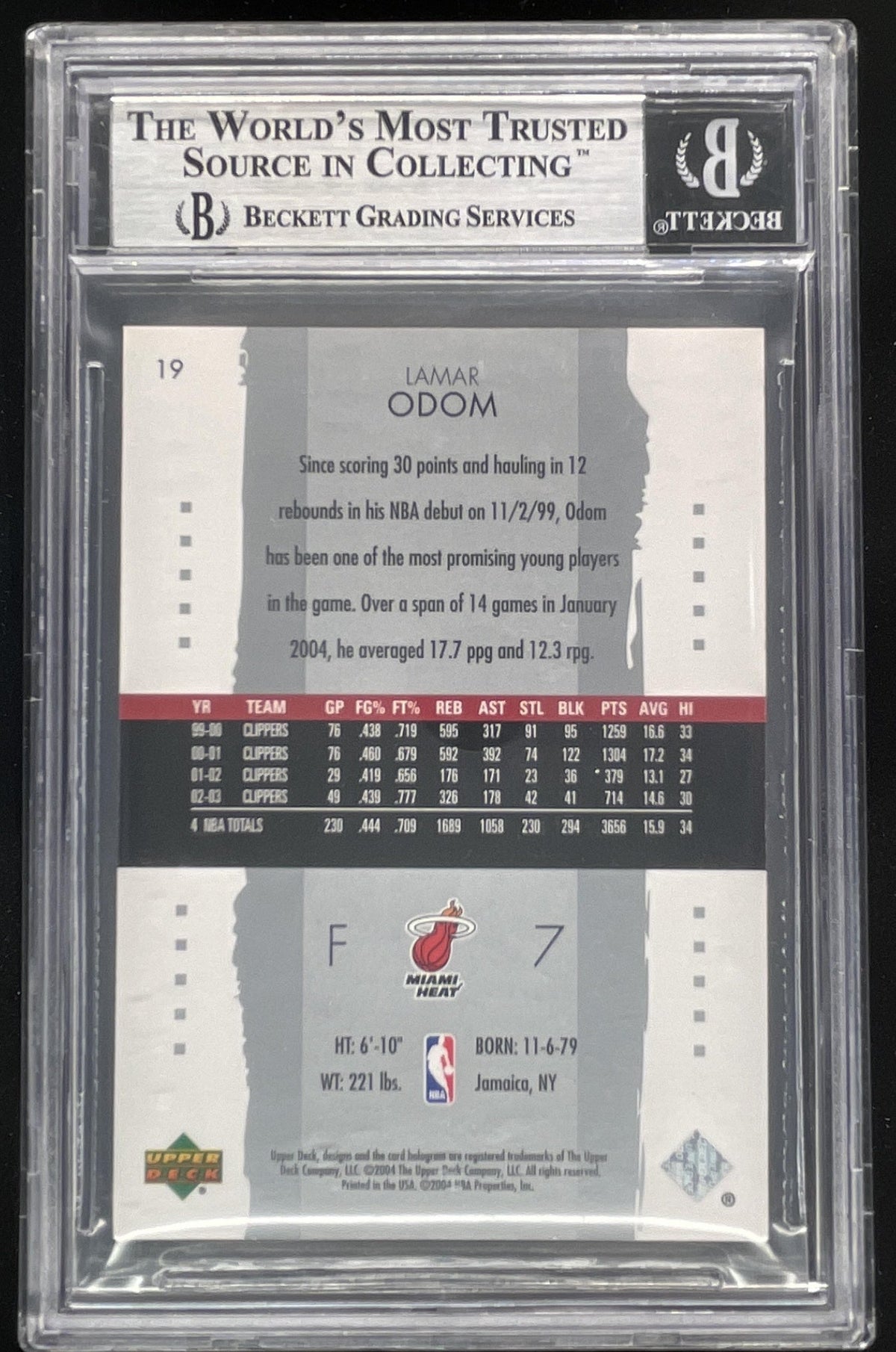 2003-04 Upper Deck Exquisite Collection #19 Lamar Odom /225 BGS 9 product image 2, provided for visual reference and product