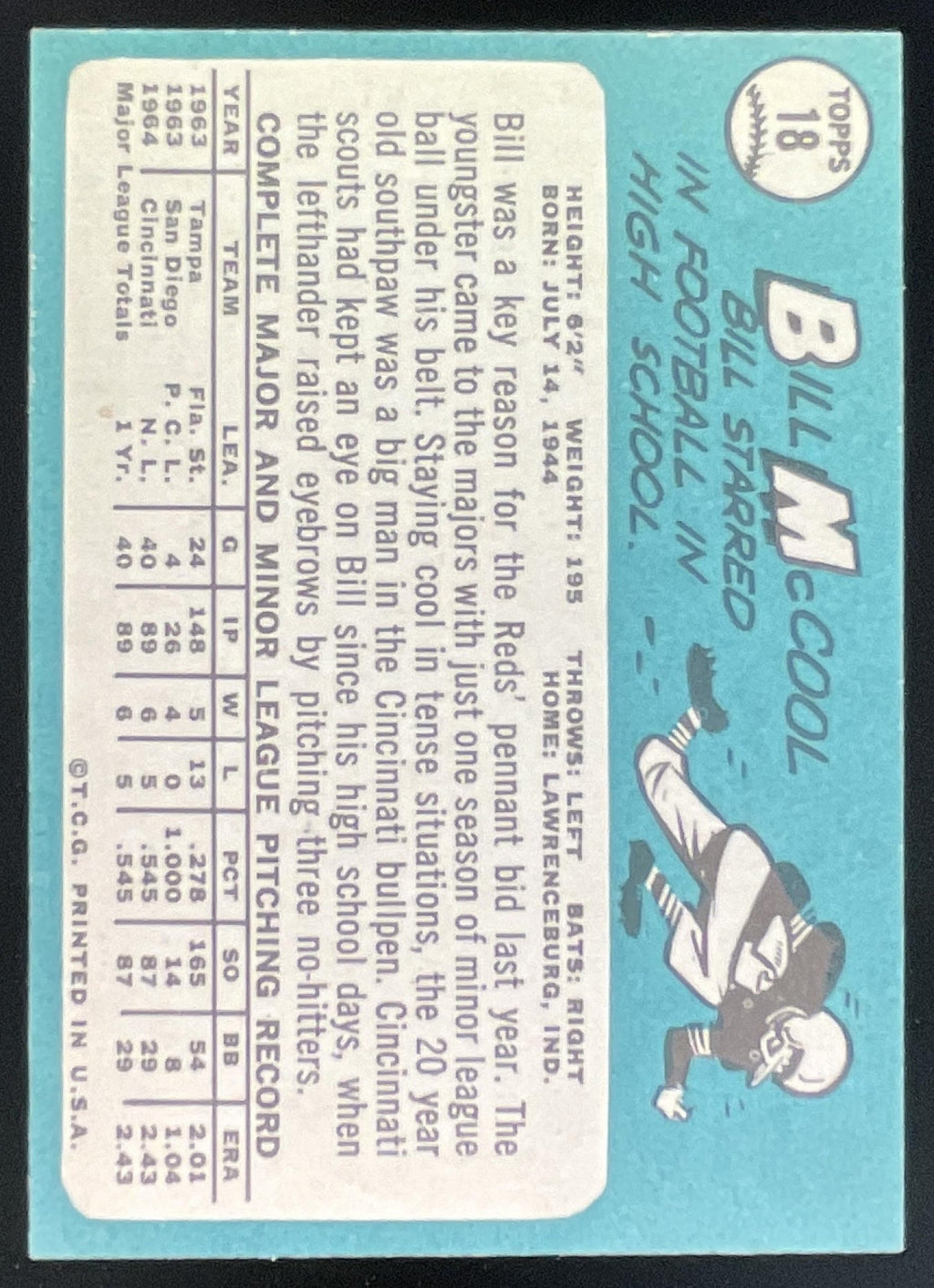 1965 Topps #18 Bill McCool product image 2, provided for visual reference and product detail review