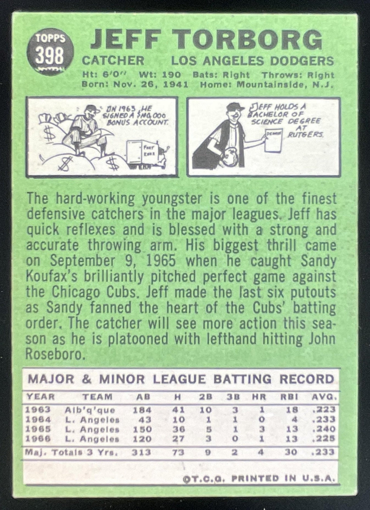 1967 Topps #398 Jeff Torborg product image 2, provided for visual reference and product detail review