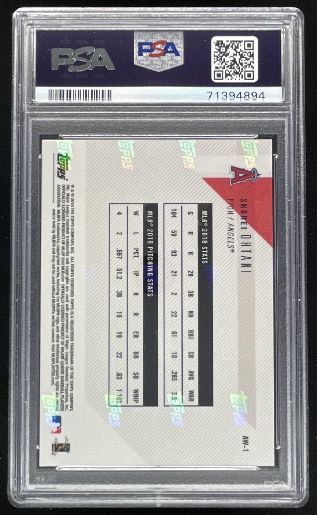 2018 Topps Now Award Winners #AW-1 Shohei Ohtani RC PSA 10 product image 2, provided for visual reference and product detail