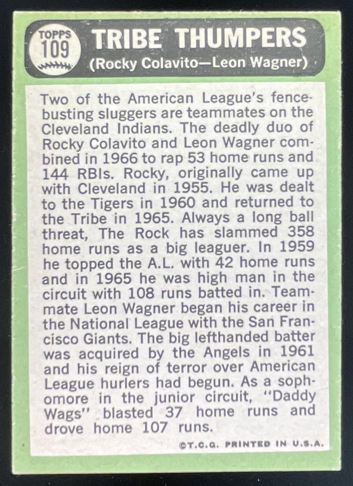 1967 Topps #109 Tribe Thumpers Rocky Colavito Leon Wagner C product image 2, provided for visual reference and product