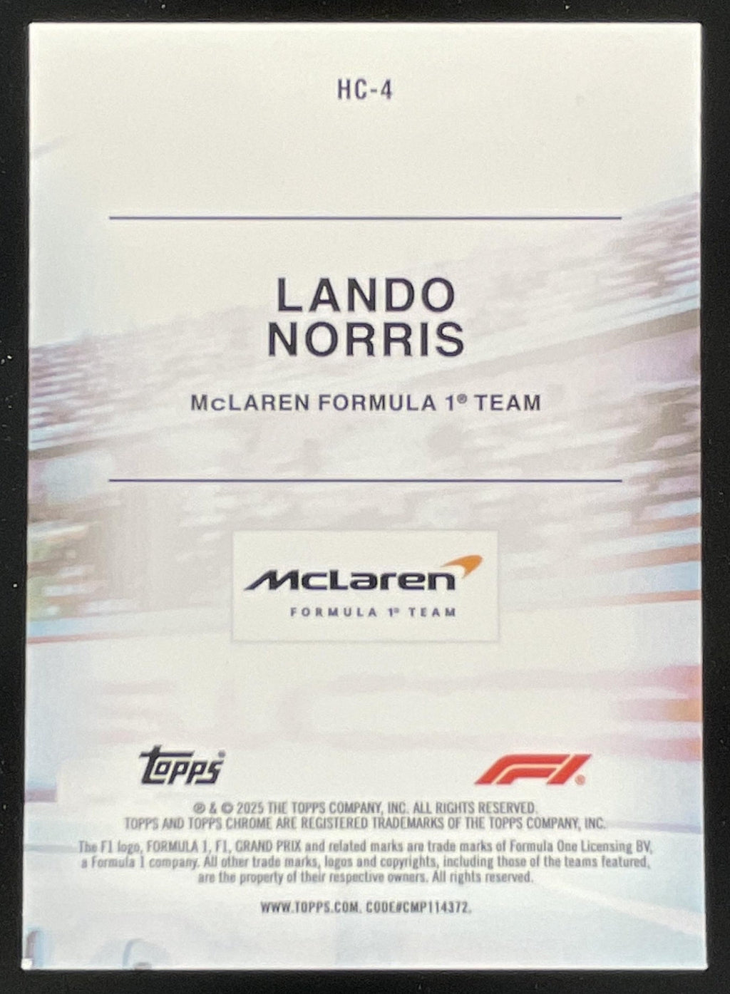 2025 Topps Chrome Formula 1 Logofractor Helmet Collection #HC-4 Lando Norris product image 2, provided for visual reference