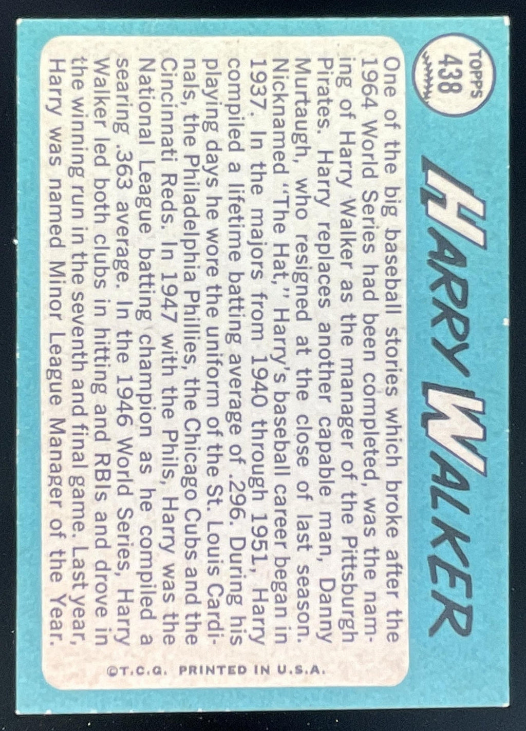 1965 Topps #438 Harry Walker product image 2, provided for visual reference and product detail review