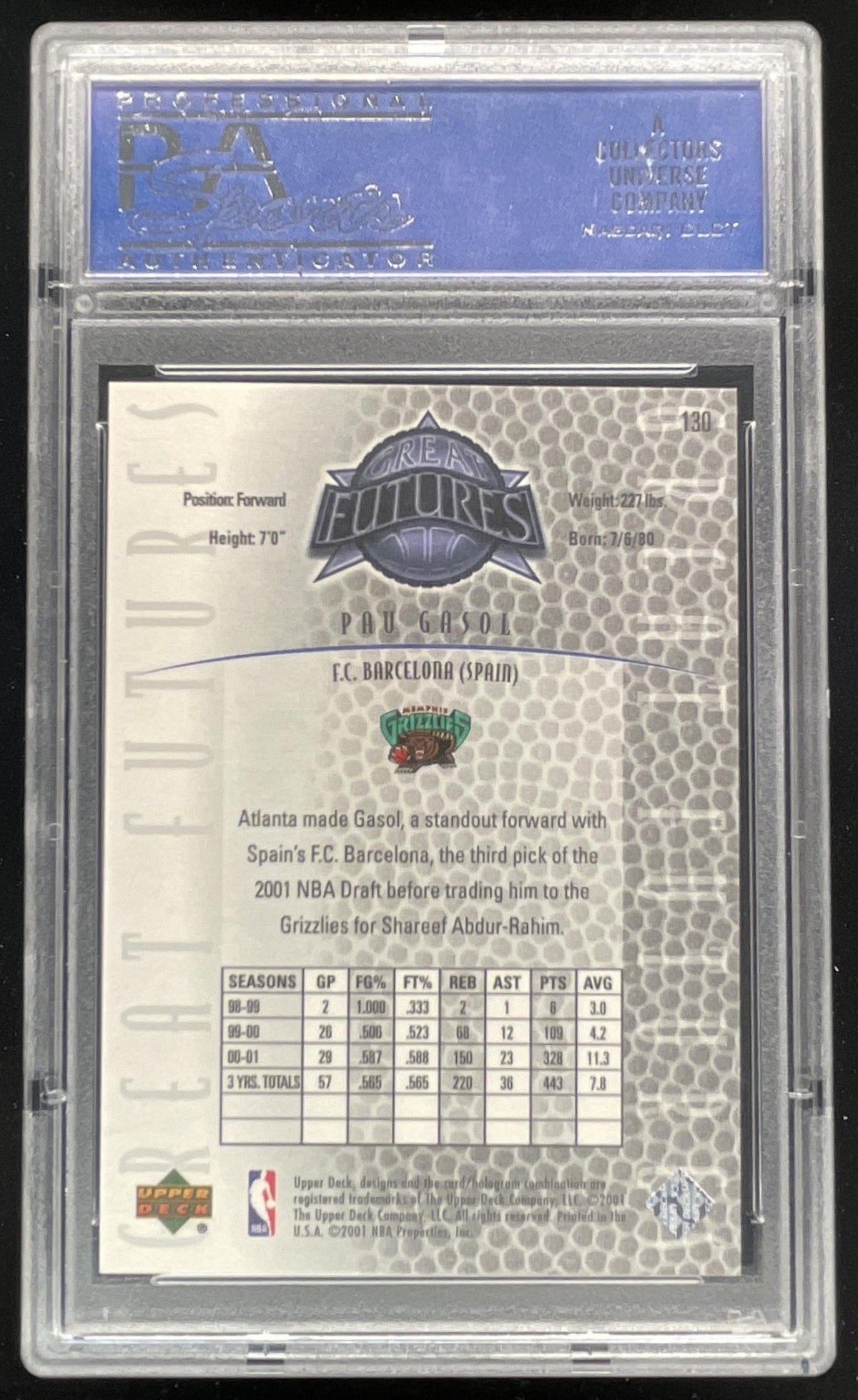 2000-01 Upper Deck Legends #130 Pau Gasol RC /500 PSA 10 product image 2, provided for visual reference and product detail