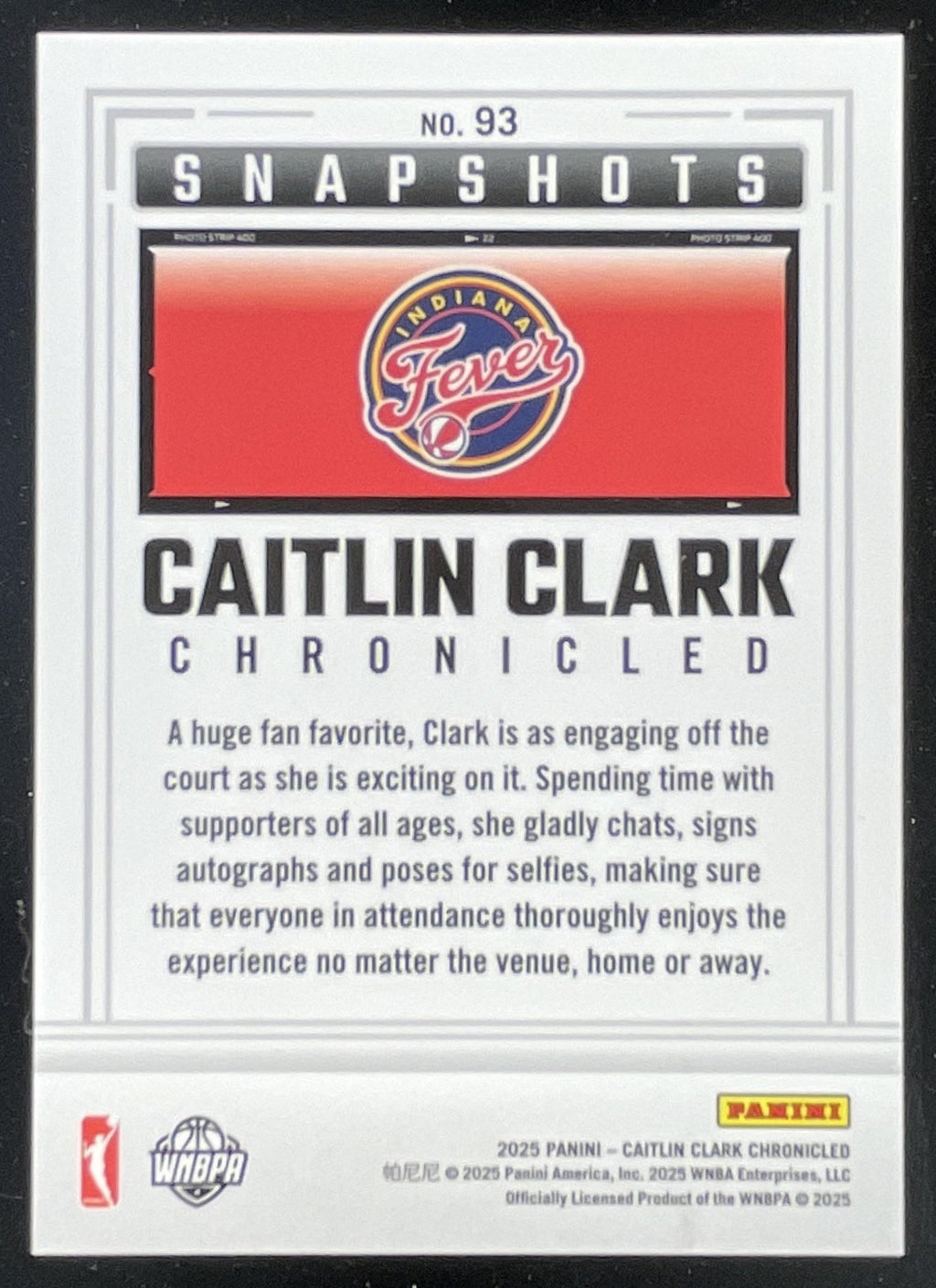 2025 Panini Caitlin Clark Chronicled Snap Shots Holo #93 Caitlin Clark product image 2, provided for visual reference and