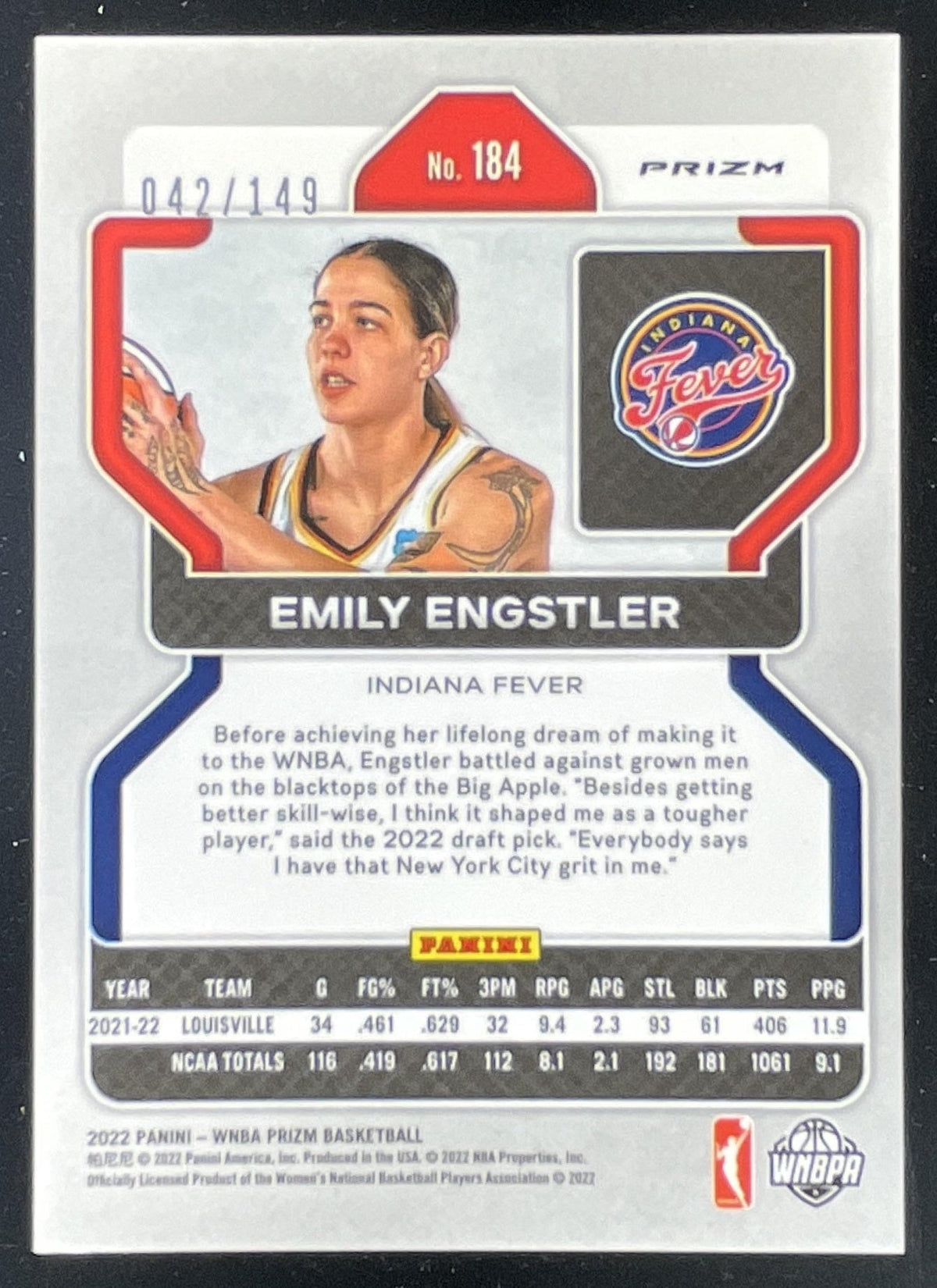 2022-23 Panini Prizm WNBA Blue Prizm #184 Emily Engstler RC /149 product image 2, provided for visual reference and product