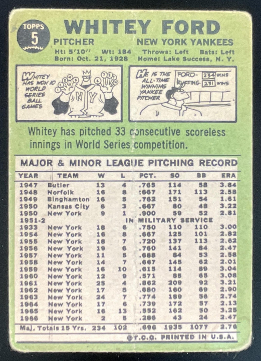 1967 Topps #5 Whitey Ford product image 2, provided for visual reference and product detail review