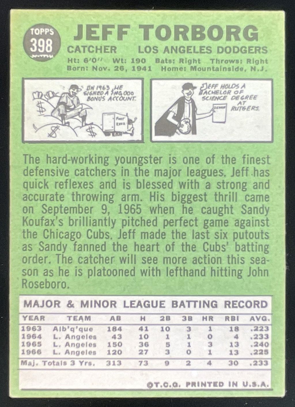 1967 Topps #398 Jeff Torborg product image 2, provided for visual reference and product detail review
