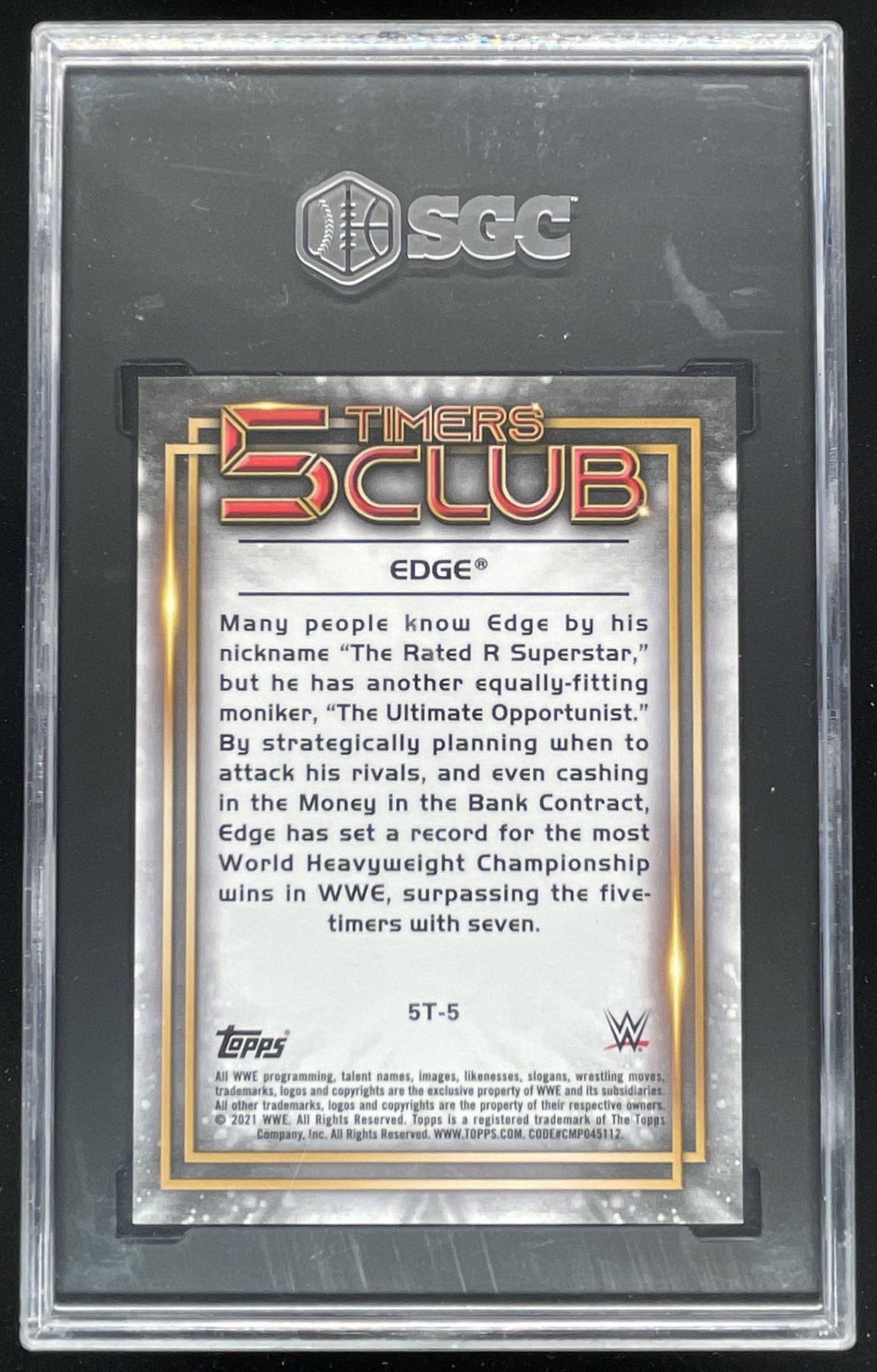 2021 Topps Chrome WWE 5 Timers Club Gold Refractor #5T-5 Edge /50 SGC 10 product image 2, provided for visual reference and