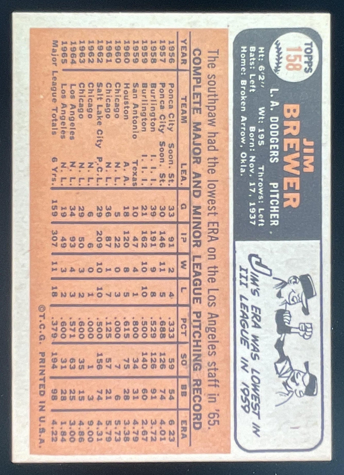 1966 Topps #158 Jim Brewer product image 2, provided for visual reference and product detail review