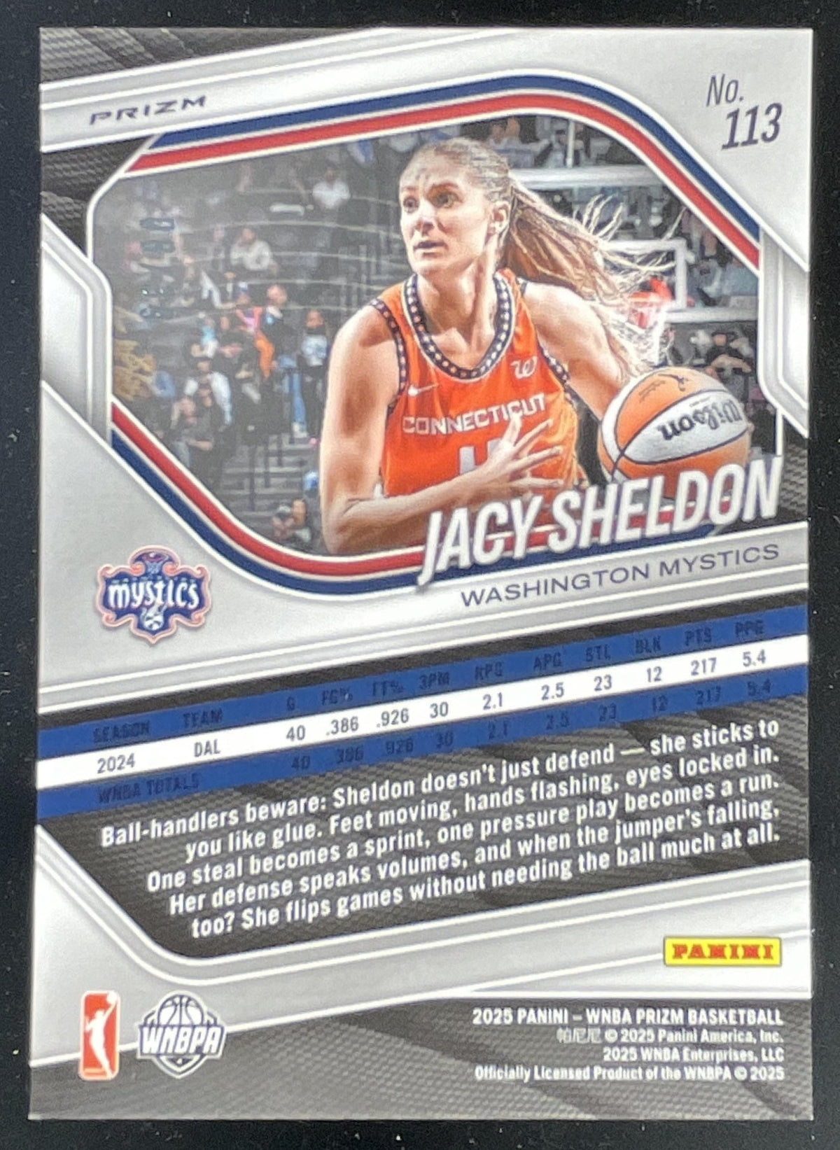 2025 Panini WNBA Prizm Black Velocity Prizm #113 Jacy Sheldon /39 product image 2, provided for visual reference and product