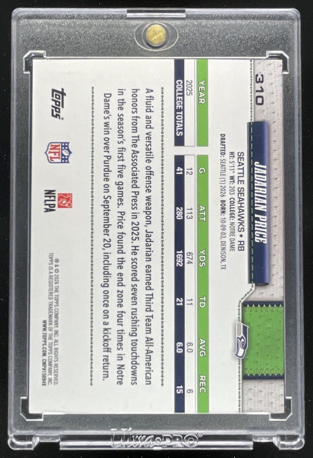 2026 Topps True Photo Variation #310 Jadarian Price RC SSP product image 2, provided for visual reference and product detail