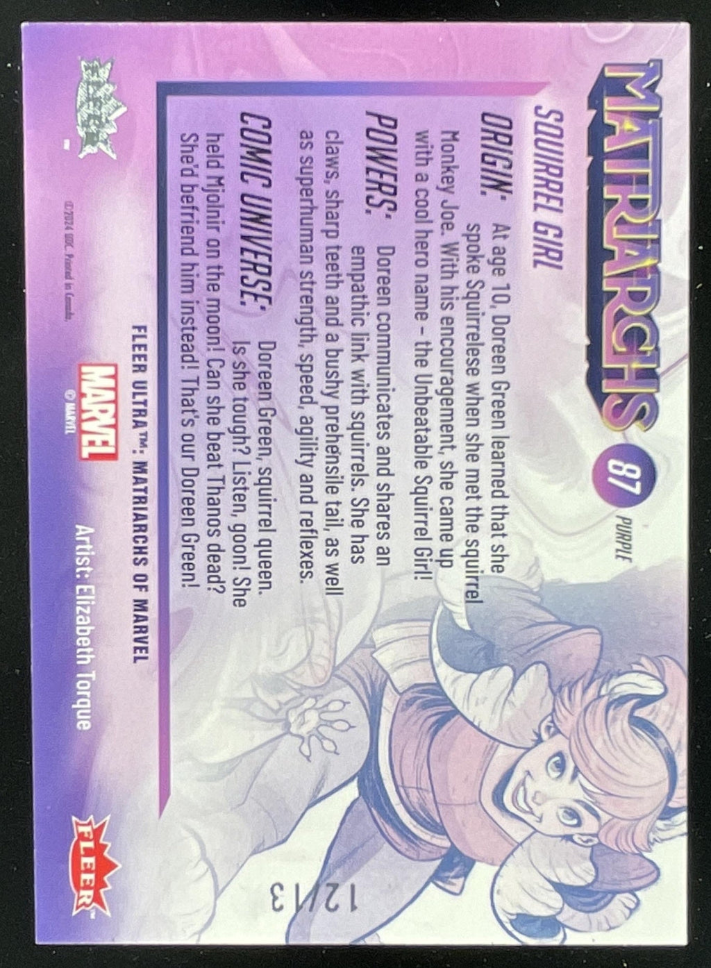 2024 Fleer Ultra Matriarchs of Marvel Purple Foil #87 Squirrel Girl /13 product image 2, provided for visual reference and