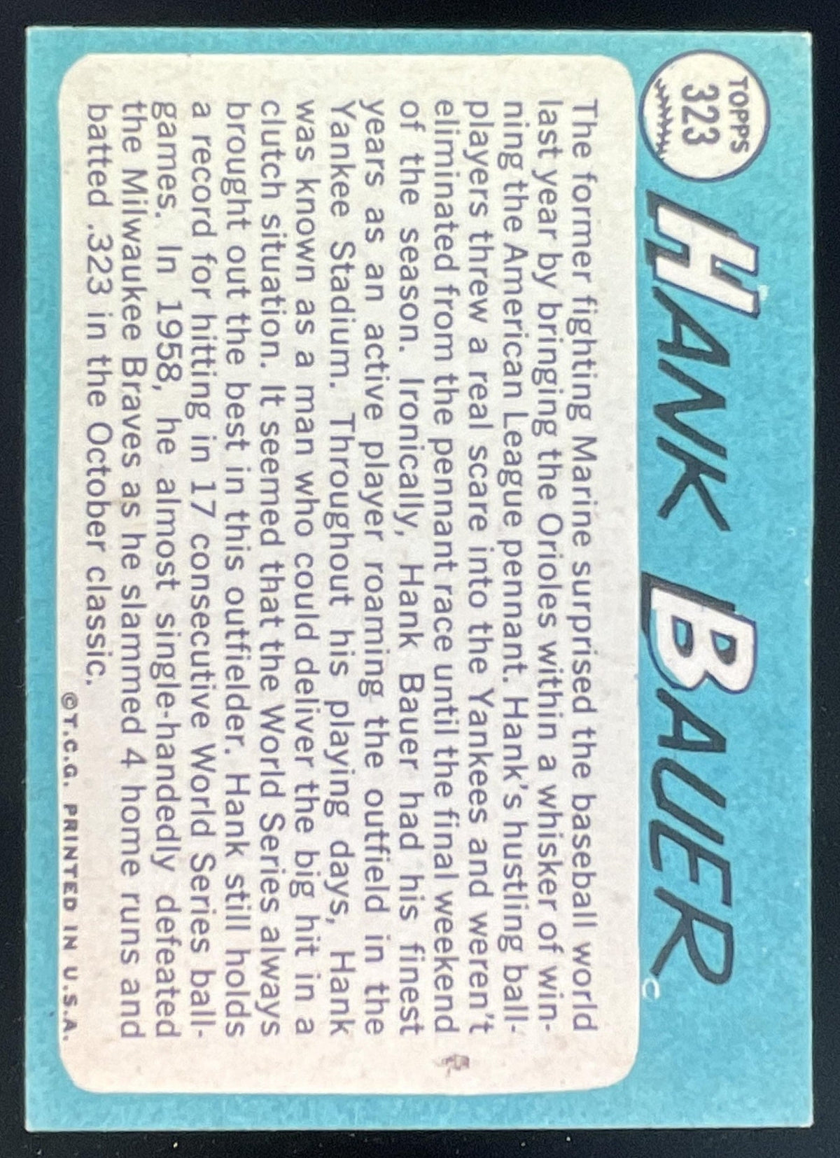 1965 Topps #323 Hank Bauer product image 2, provided for visual reference and product detail review
