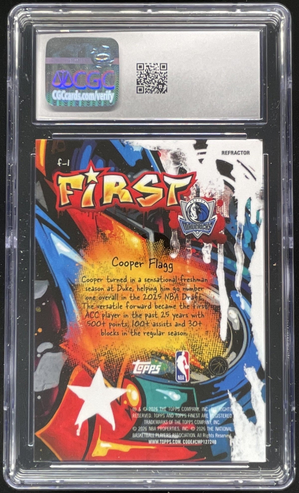 2025-26 Topps Finest First Refractor #F-1 Cooper Flagg RC CGC 10 product image 2, provided for visual reference and product