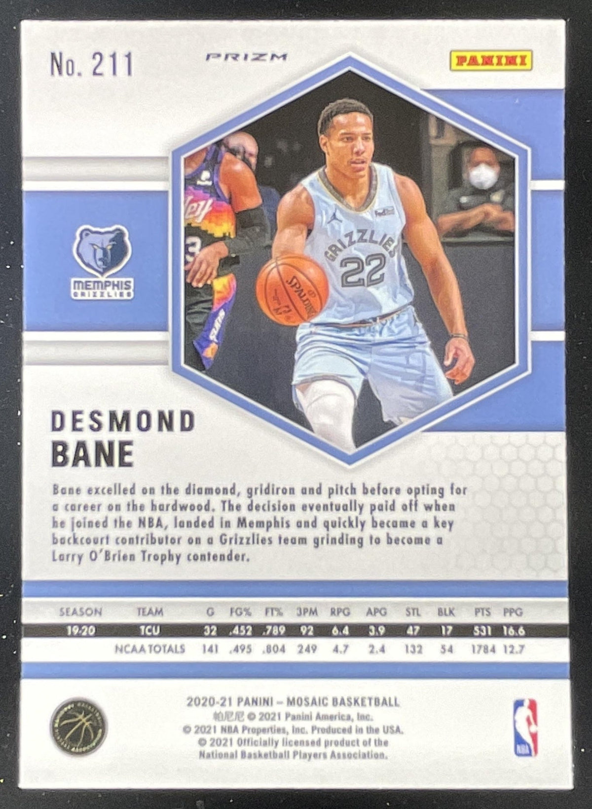 2020-21 Panini Mosaic Gold Wave #211 Desmond Bane RC product image 2, provided for visual reference and product detail review