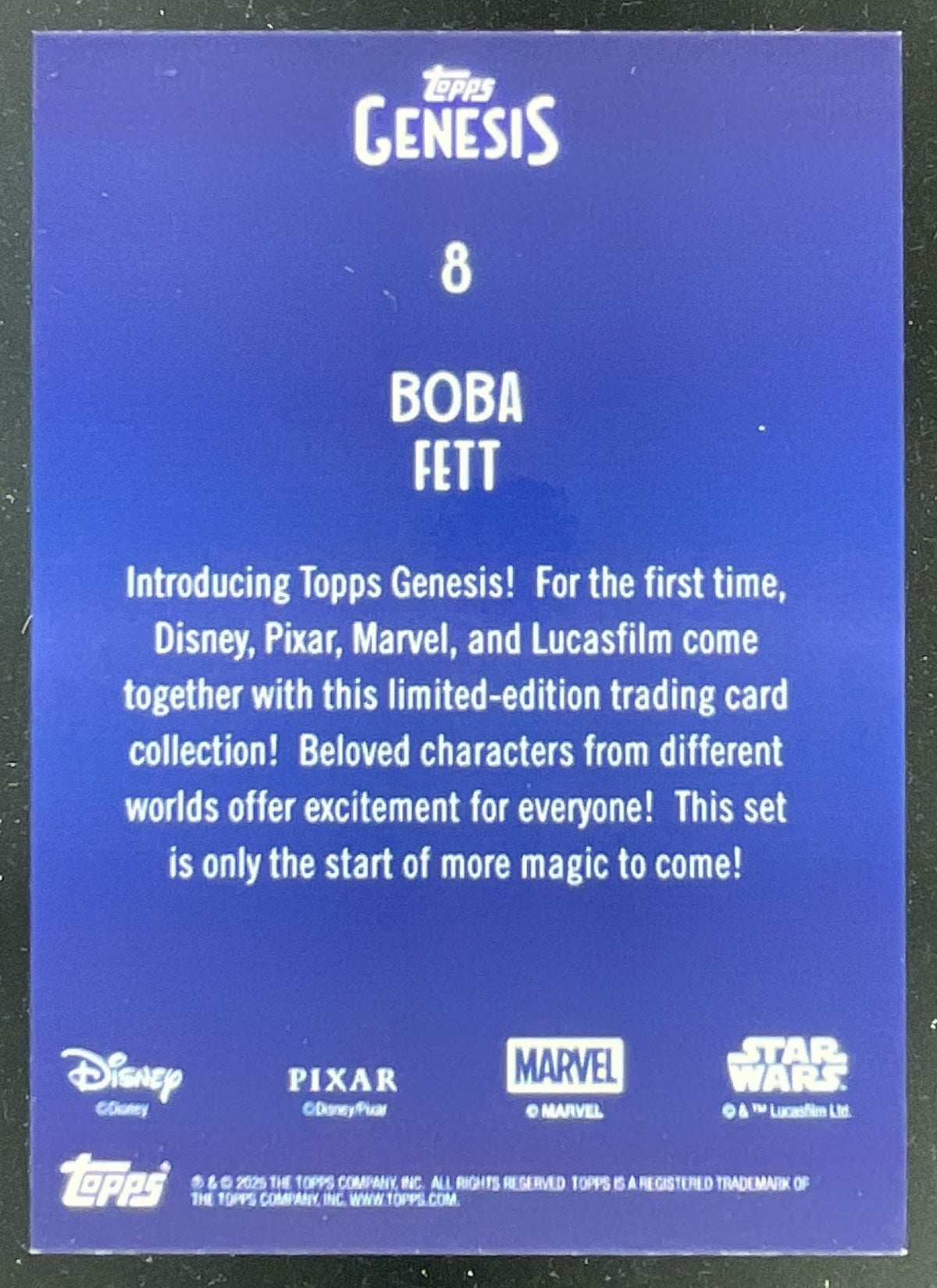 2025 Topps Disney Genesis #8 Boba Fett /99 product image 2, provided for visual reference and product detail review