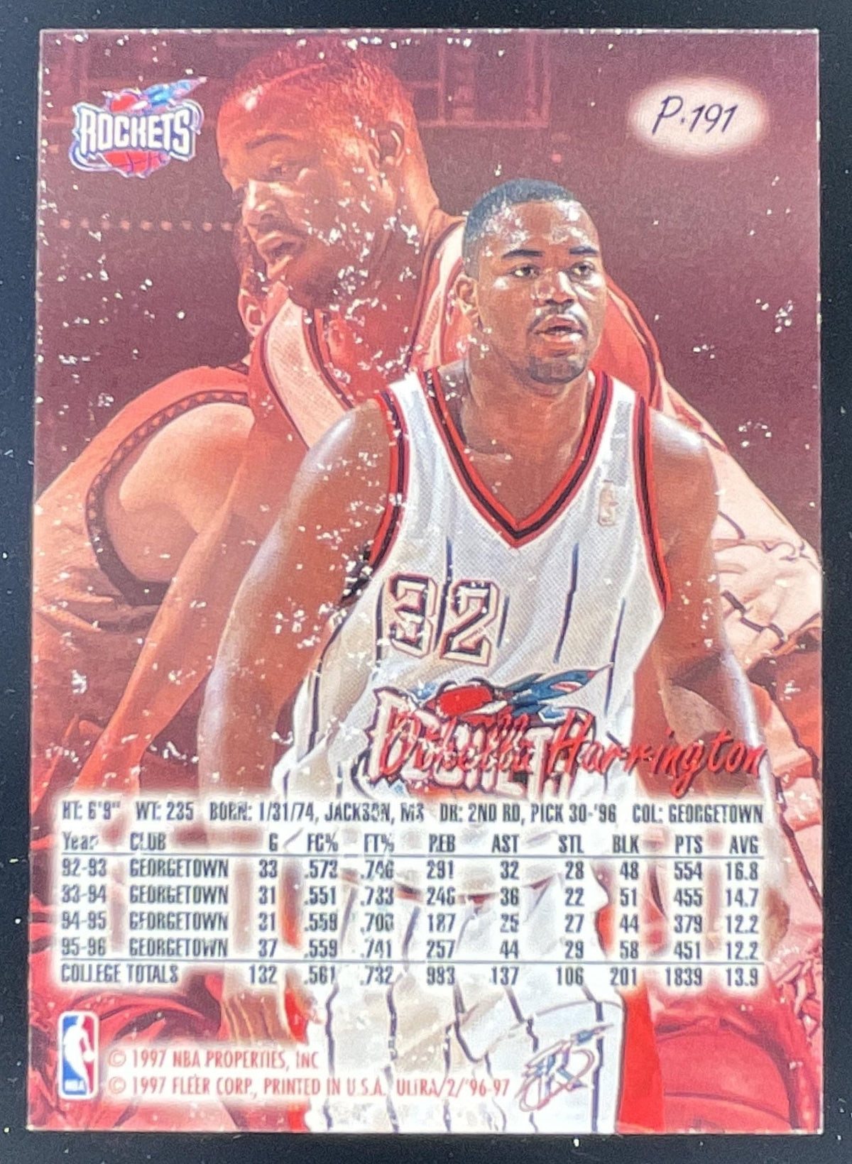 1996-97 Fleer Ultra Platinum Medallion #P-191 Othella Harrington RC product image 2, provided for visual reference and