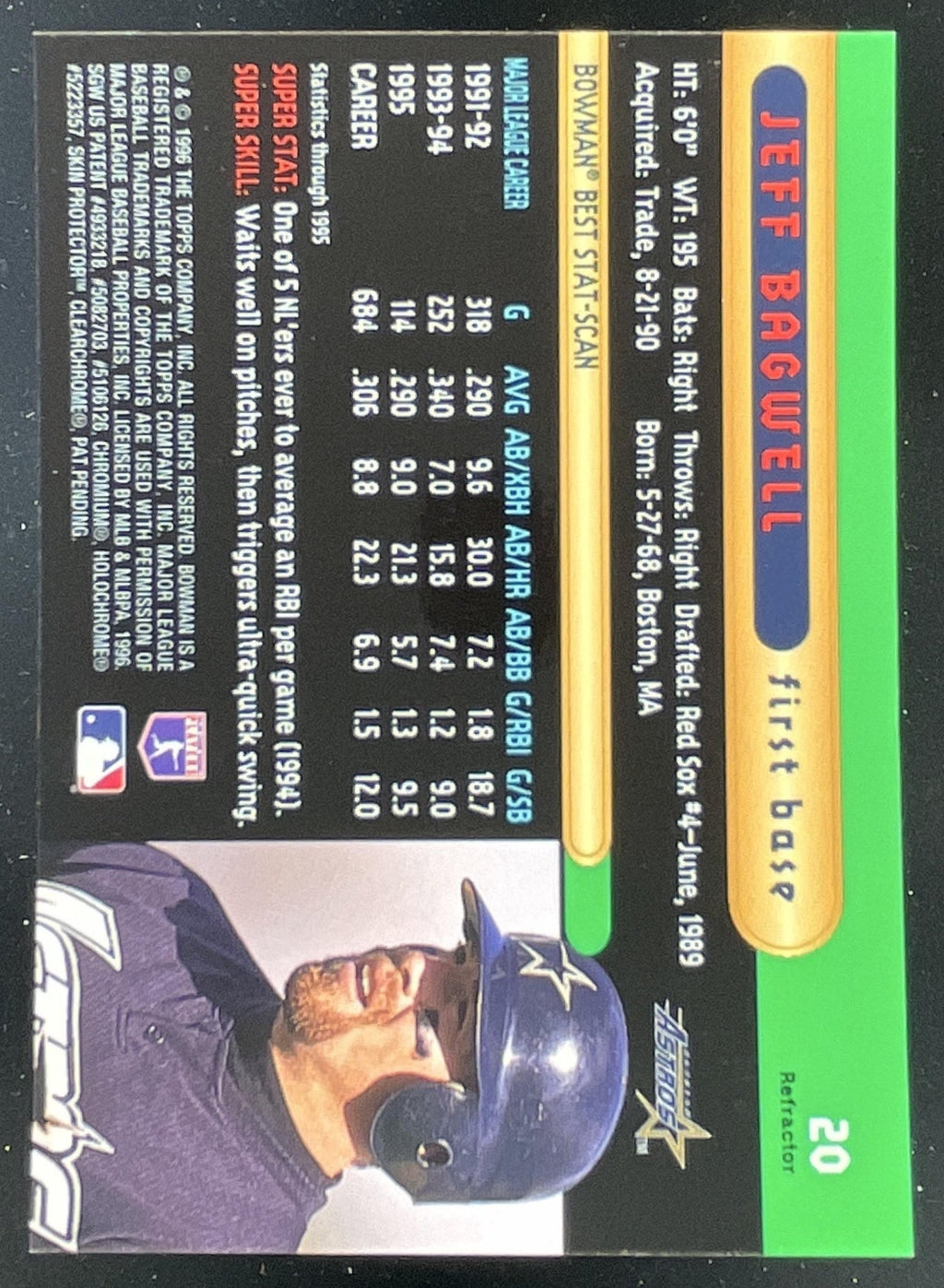 1996 Bowman's Best Refractors #20 Jeff Bagwell product image 2, provided for visual reference and product detail review