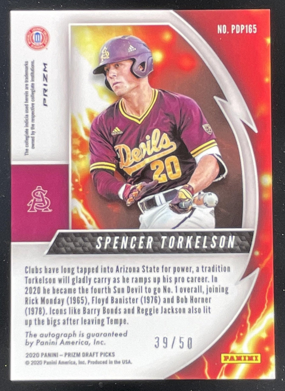 2020 Prizm Draft Picks Red Prizm #PDP165 Spencer Torkelson Autograph Auto /50 product image 2, provided for visual reference