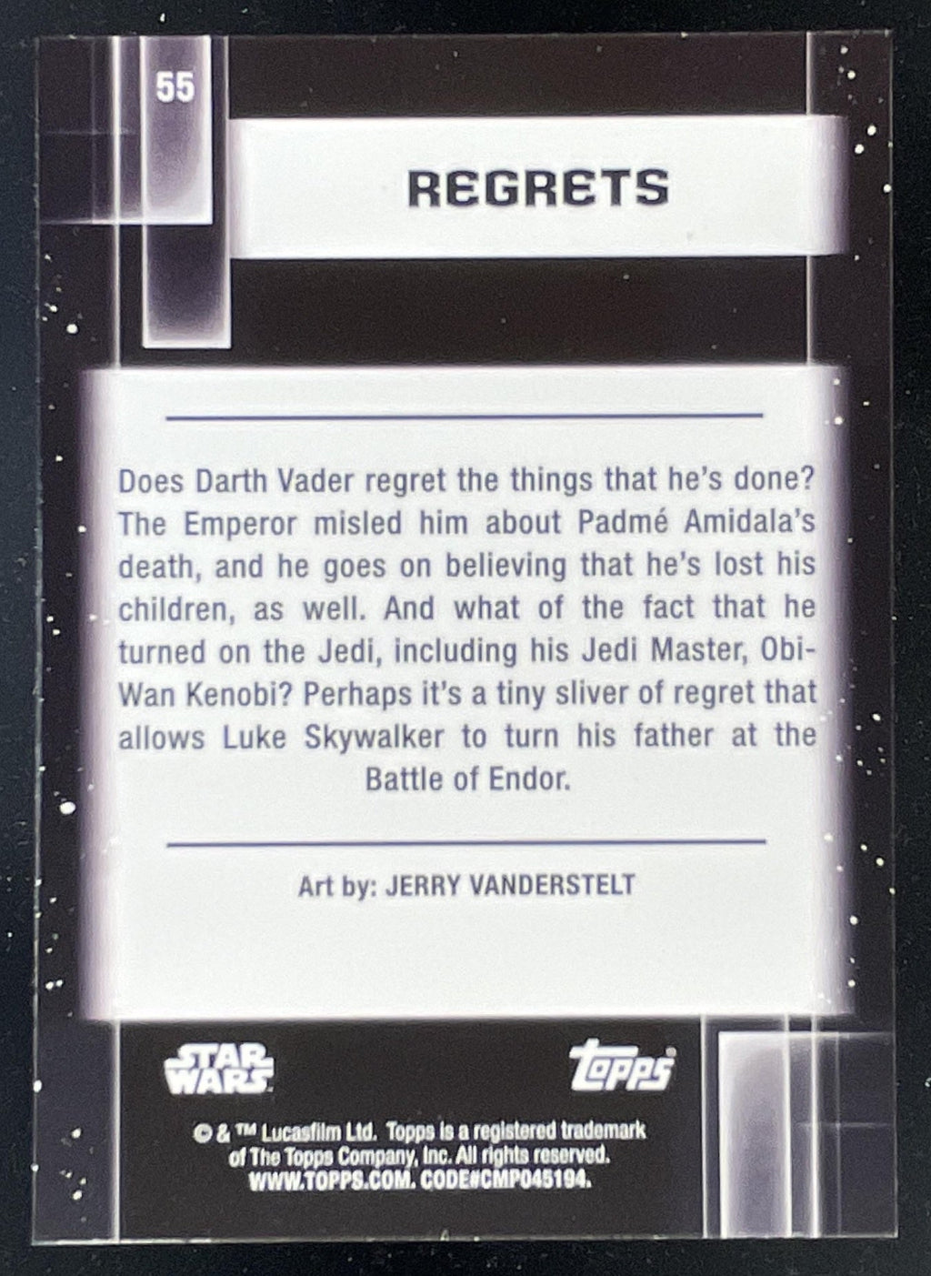 2021 Topps Chrome Star Wars Galaxy #55 Regrets product image 2, provided for visual reference and product detail review