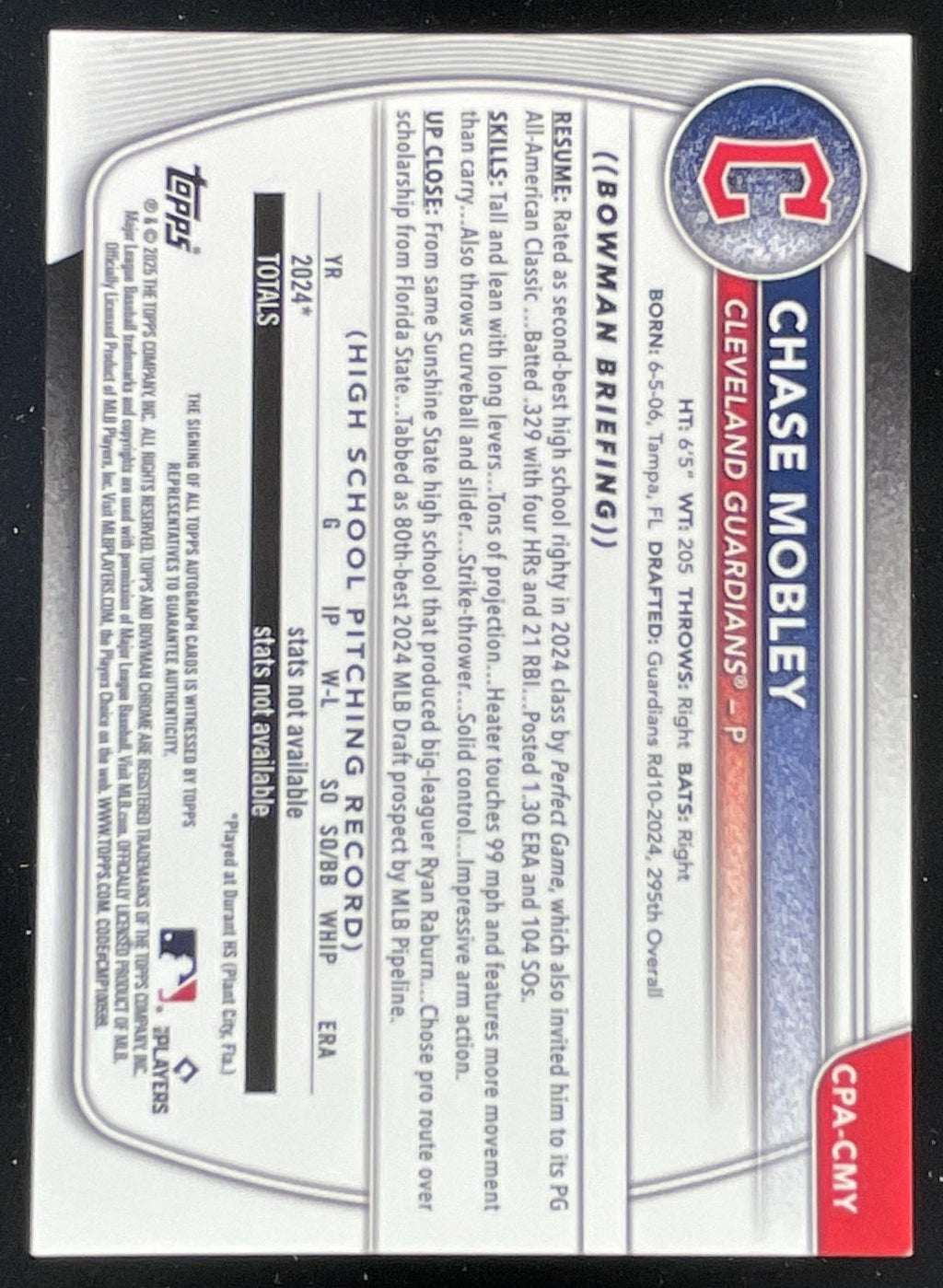 2025 Bowman Chrome Prospect Green Lava #CPA-CMY Chase Mobley RC Auto /99 product image 2, provided for visual reference and