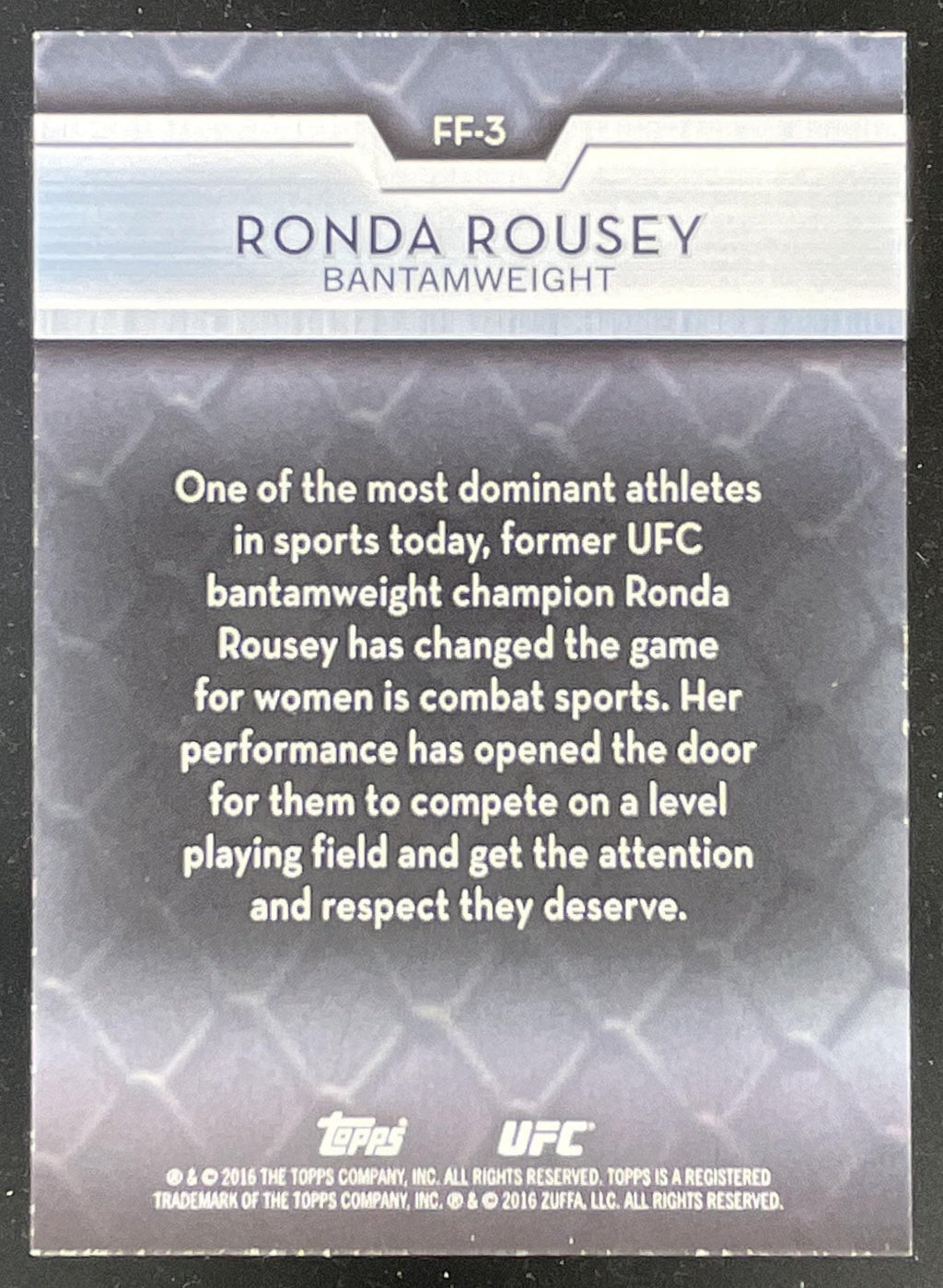 2016 Topps UFC High Impact Femme Fighters #FF-3 Ronda Rousey product image 2, provided for visual reference and product