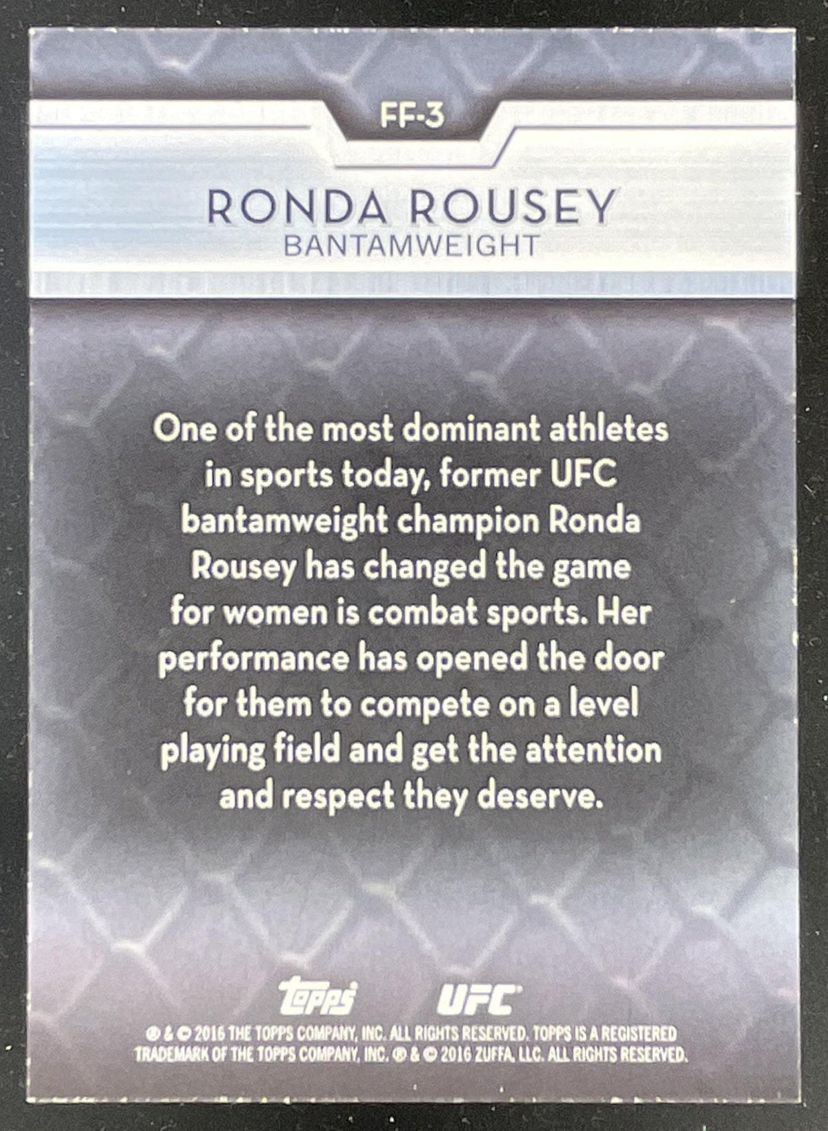 2016 Topps UFC High Impact Femme Fighters #FF-3 Ronda Rousey product image 2, provided for visual reference and product
