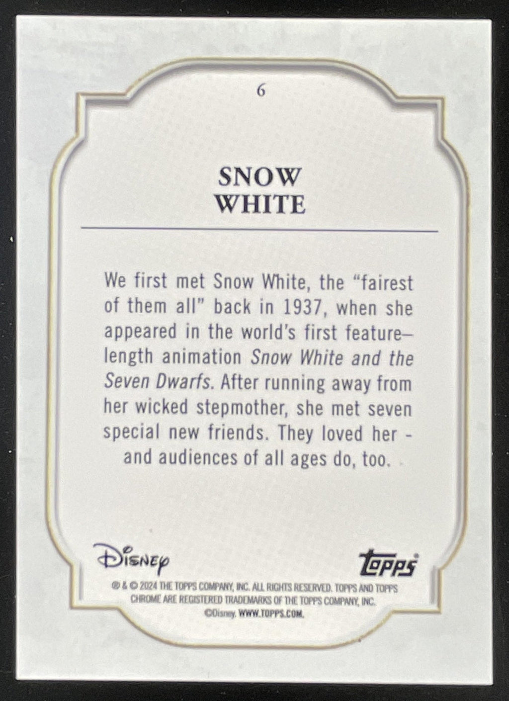 2024 Topps Chrome Disney #6 Snow White product image 2, provided for visual reference and product detail review