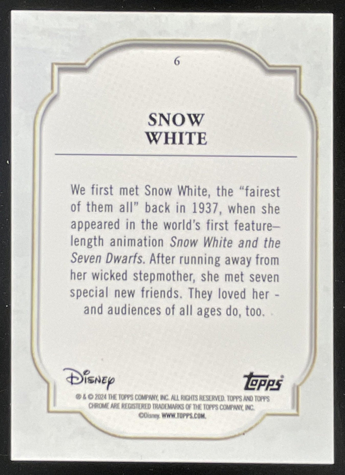 2024 Topps Chrome Disney #6 Snow White product image 2, provided for visual reference and product detail review