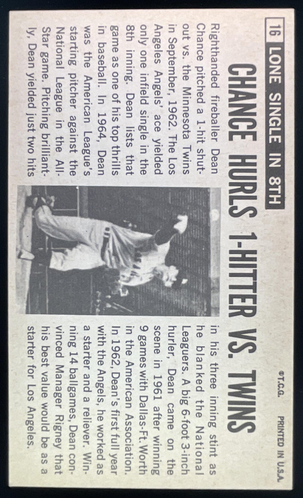 1964 Topps Giants #16 Dean Chance product image 2, provided for visual reference and product detail review