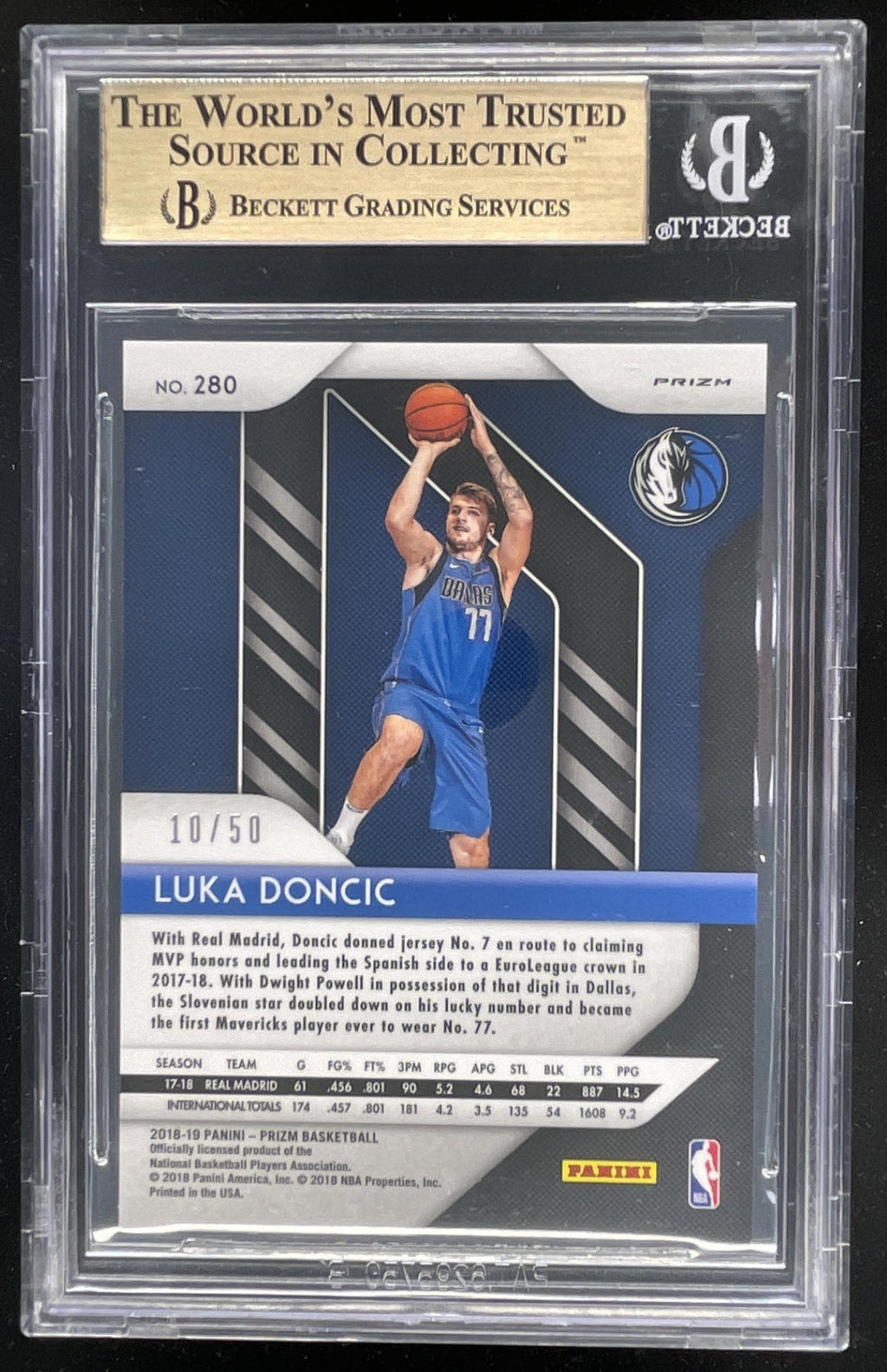 2018-19 Panini Prizm Prizms Fast Break Pink #280 Luka Doncic RC /50 BGS 9.5 product image 2, provided for visual reference