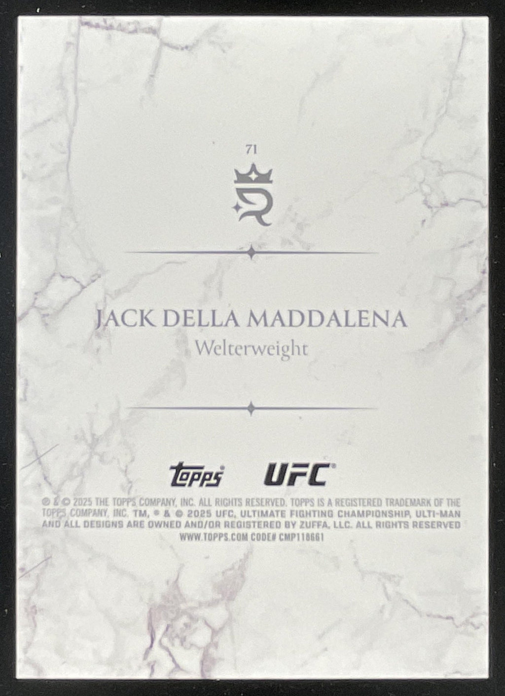 2025 Topps UFC Royalty #71 Jack Della Maddalena /99 product image 2, provided for visual reference and product detail review