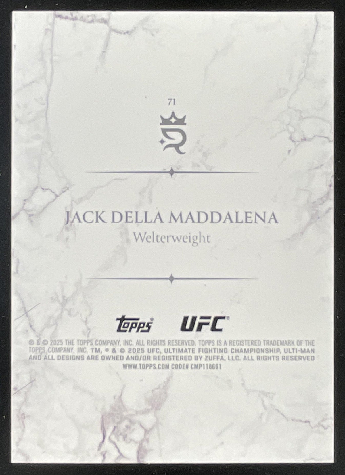 2025 Topps UFC Royalty #71 Jack Della Maddalena /99 product image 2, provided for visual reference and product detail review