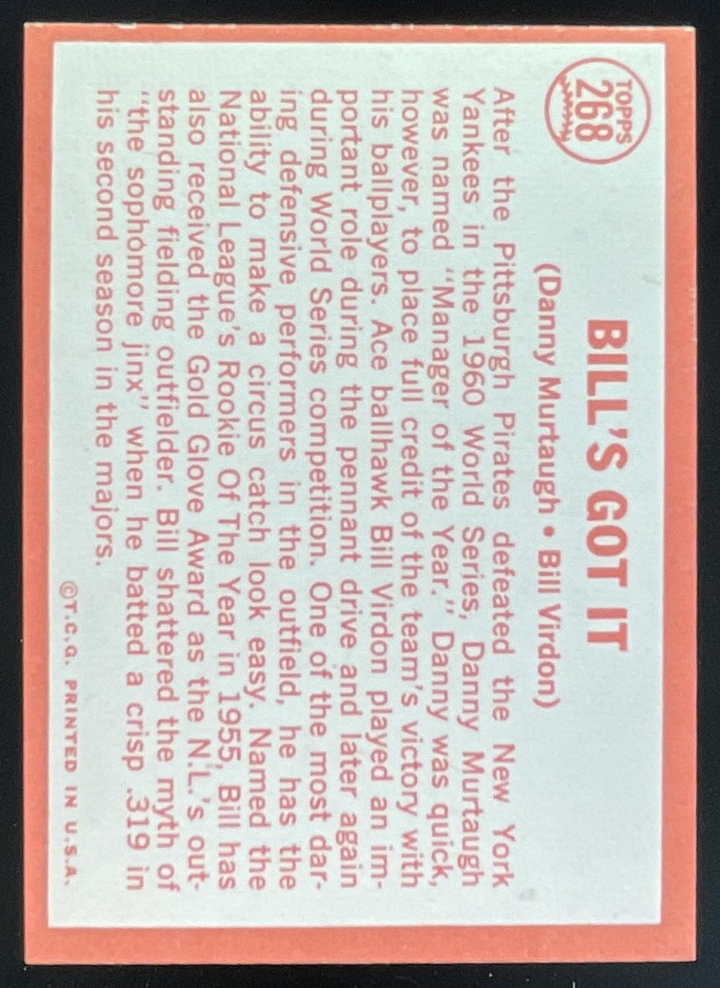 1964 Topps #268 Bill's Got It Danny Murtaugh Bill Virdon C product image 2, provided for visual reference and product detail