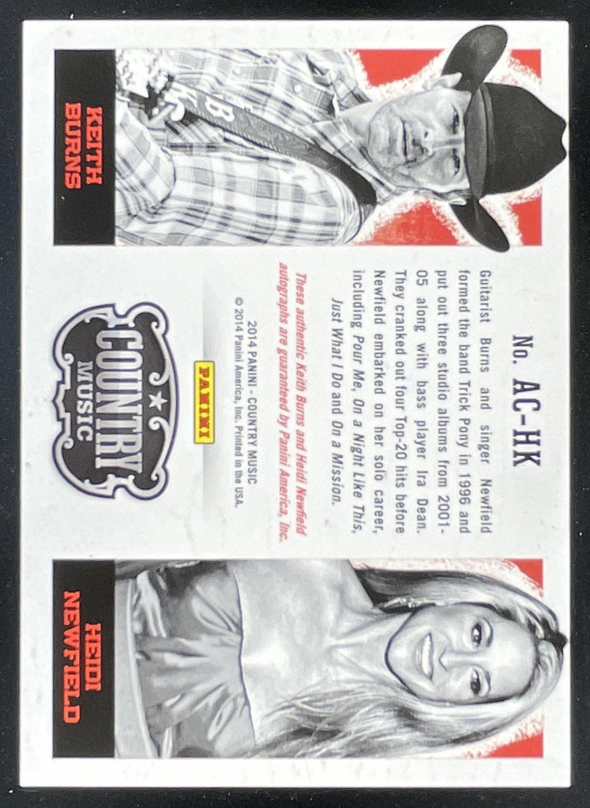 2014 Country Music Authentic Combo #AC-HK Heidi Newfield Keith Burns Auto /199 product image 2, provided for visual