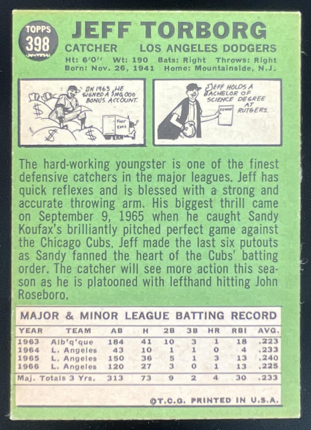 1967 Topps #398 Jeff Torborg product image 2, provided for visual reference and product detail review